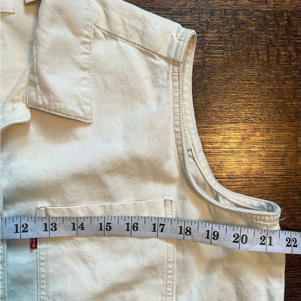 Levi’s White Denim Tie Front Top Size Large Sleeveless Button Down Shirt - Picture 4 of 8